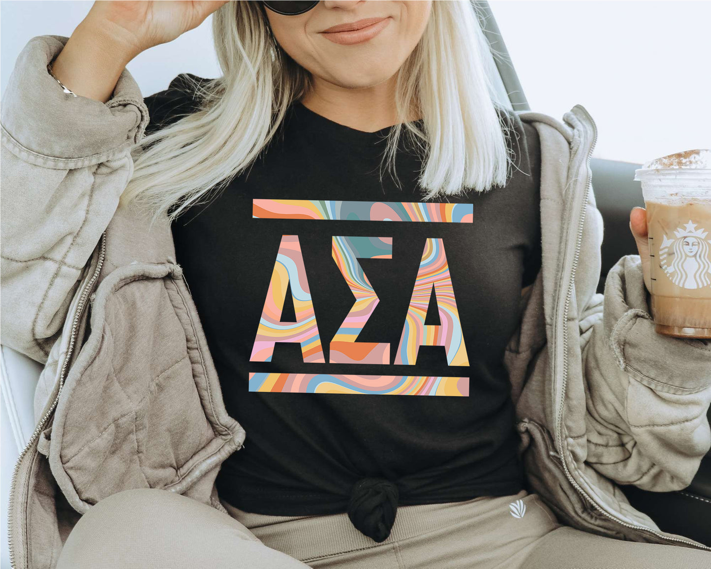 Alpha Sigma Alpha Multicolor Letters Sorority T-shirt _ 30467g