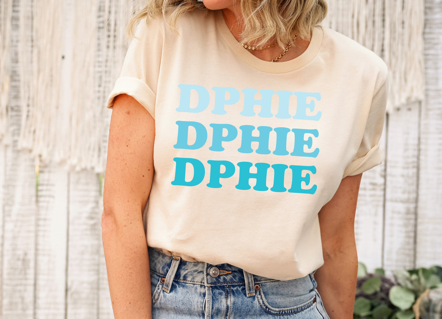 Delta Phi Epsilon Touch of Blue Sorority T-shirt _ 2589g