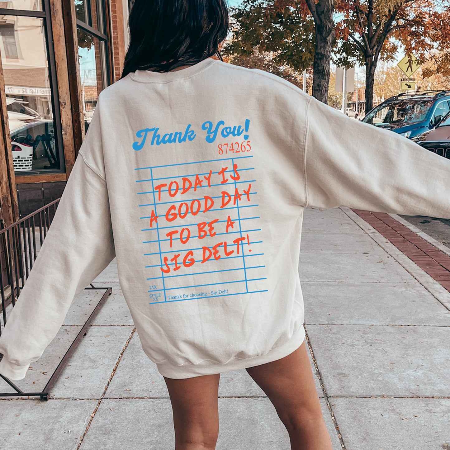 the back of a woman's shirt that says thank you, today is a
