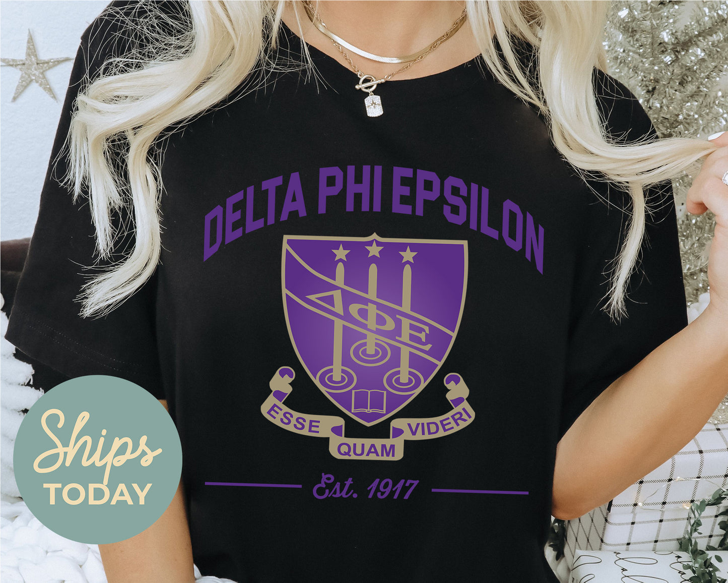 Delta Phi Epsilon Loyalty Crest Sorority T-shirt _ 4432g