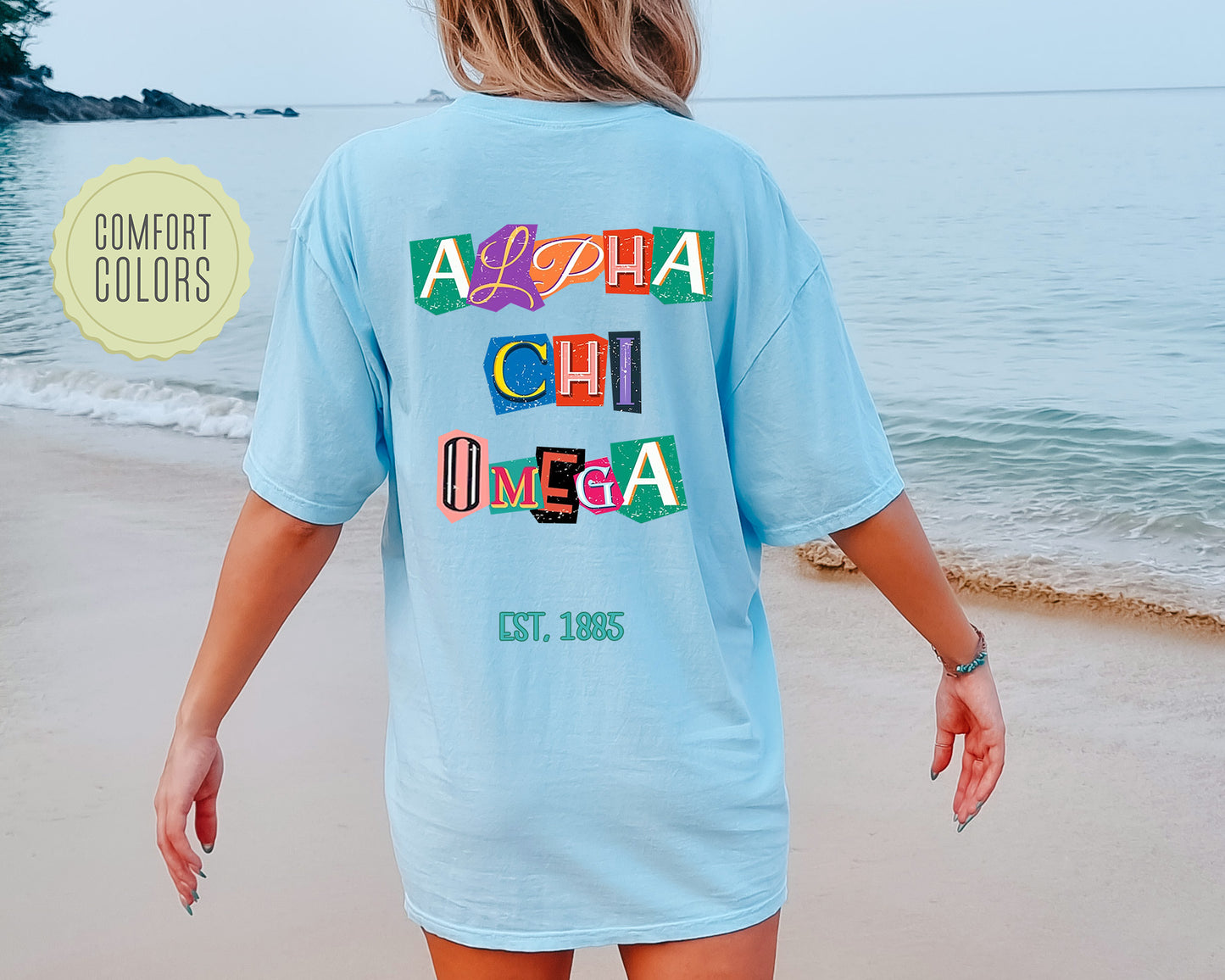 Alpha Chi Omega Letter Cuts Comfort Colors Sorority T-shirt _ 35887g