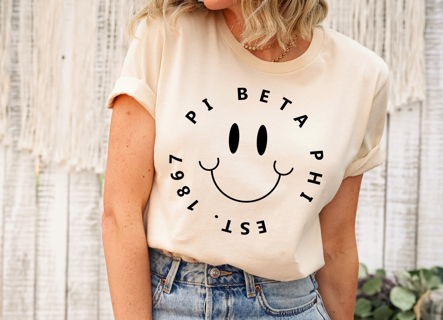 Pi Beta Phi Smiley Face Halo Sorority T-shirt _ 2519g