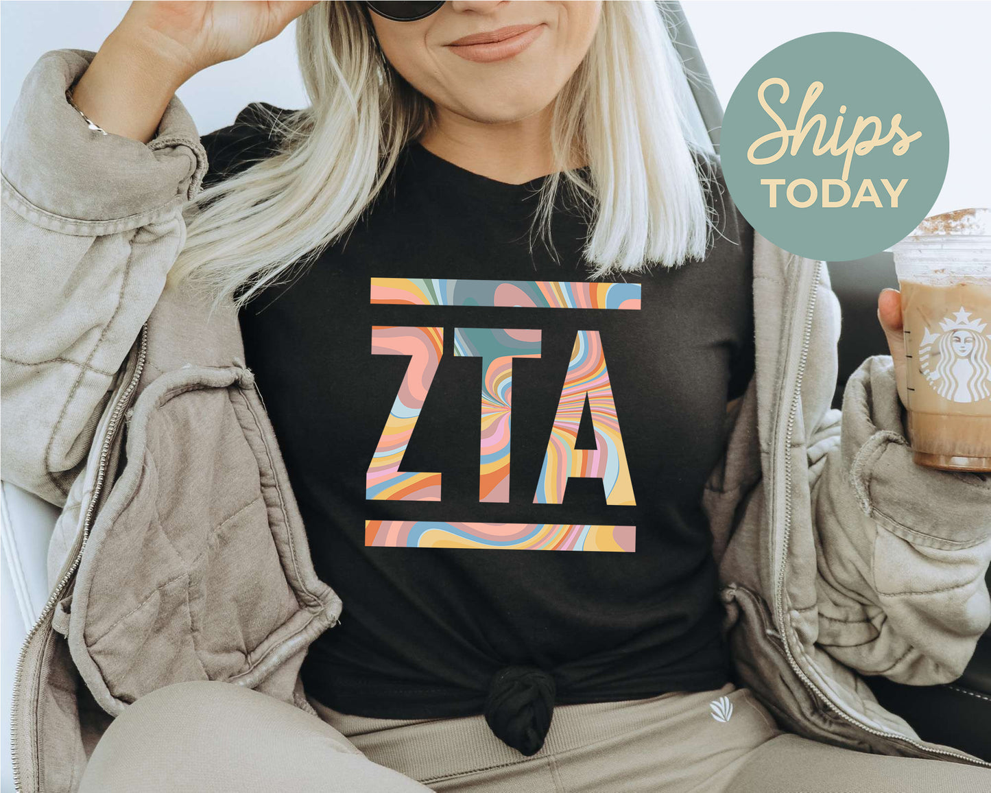 Zeta Tau Alpha Multicolor Letters Sorority T-shirt _ 30486g