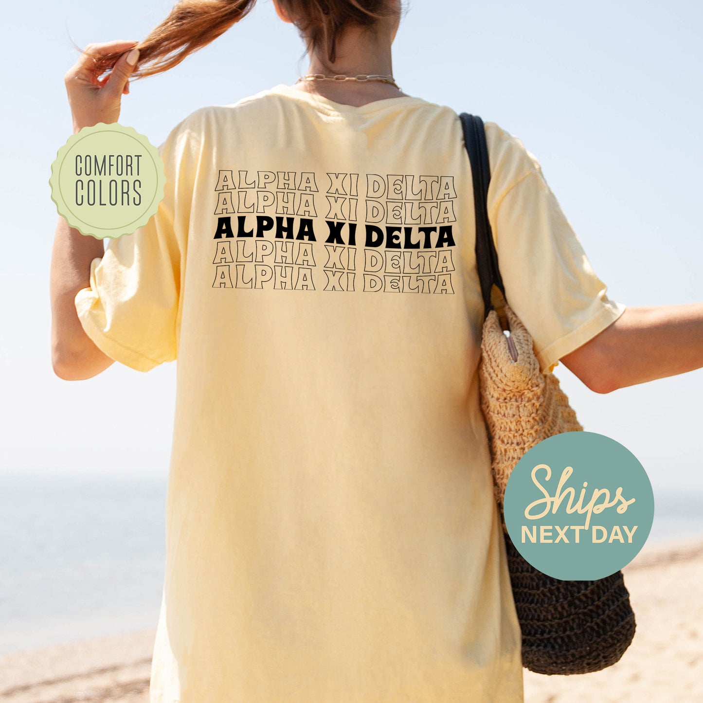 Alpha Xi Delta Wavy Letters Comfort Colors Sorority T-shirt _ 33406g
