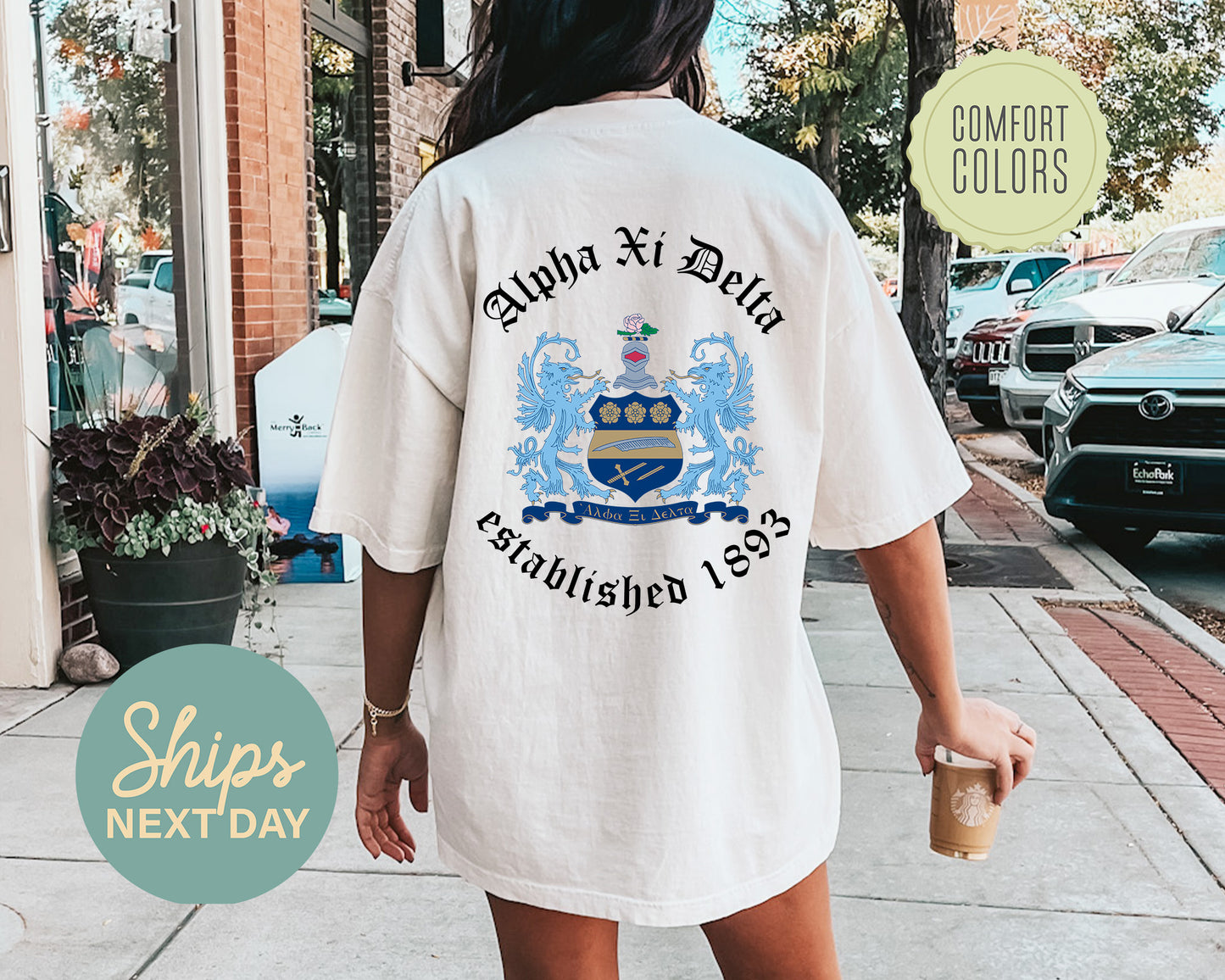 Alpha Xi Delta Old English Crest Comfort Colors Sorority T-shirt _ 32928g
