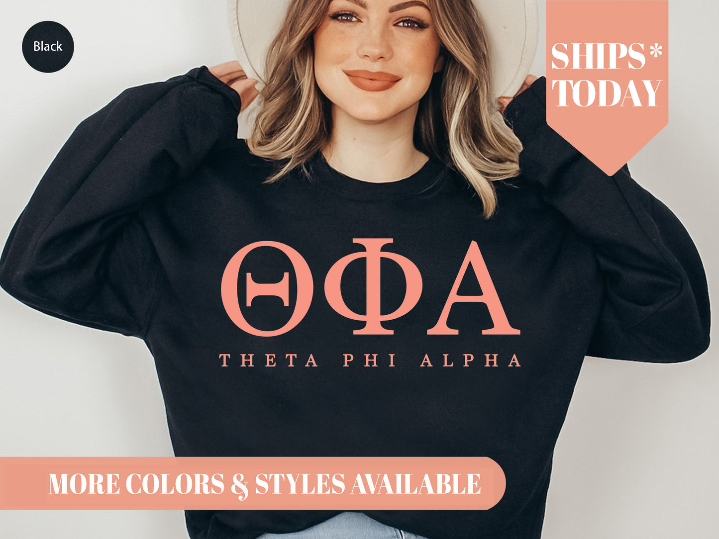Theta Phi Alpha Pink Personality Sorority Sweatshirt _ 672g
