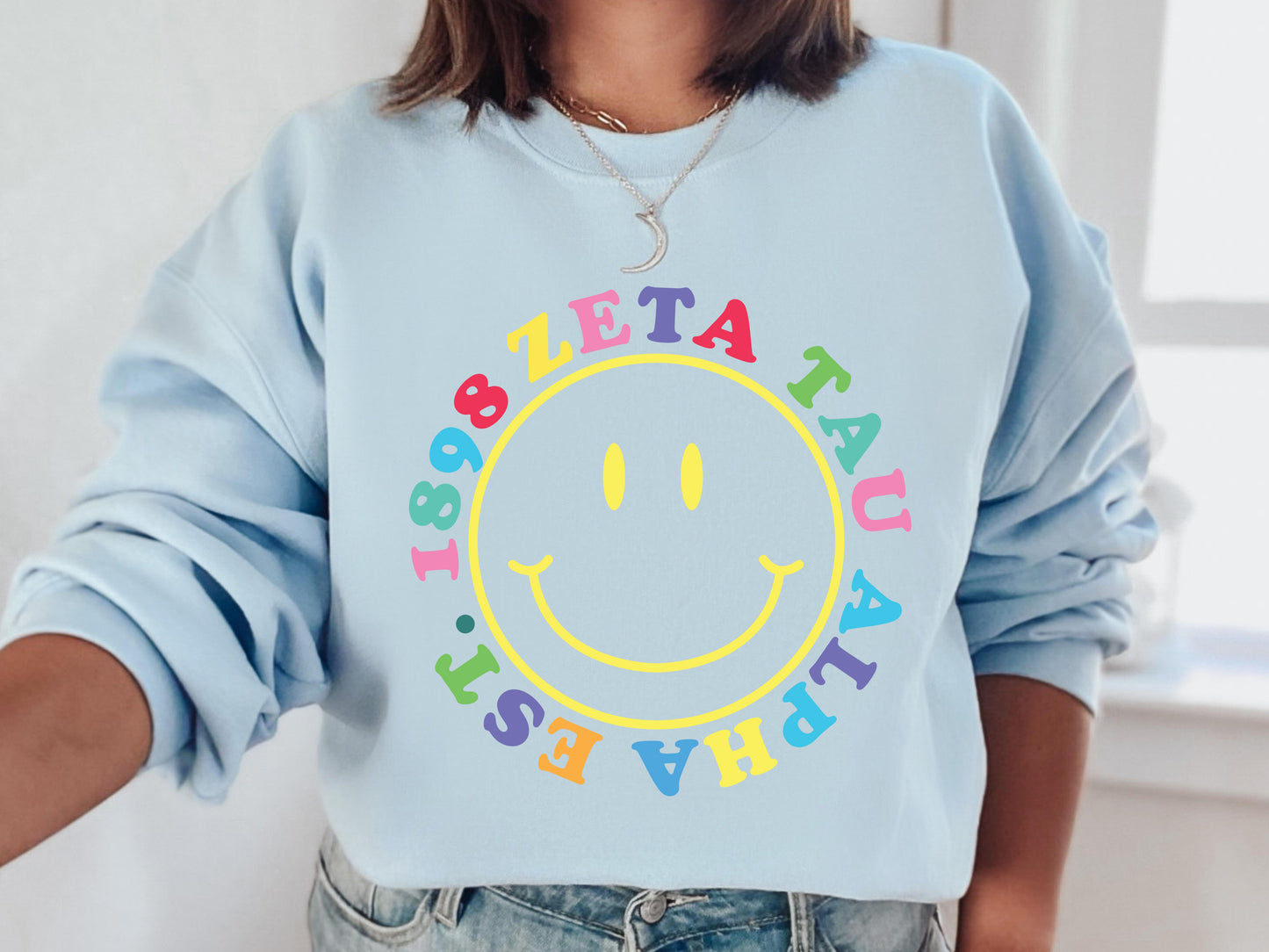 Zeta Tau Alpha Radiating Smiley Face Sorority Sweatshirt _ 3254g