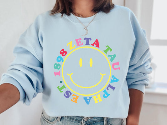 Zeta Tau Alpha Radiating Smiley Face Sorority Sweatshirt _ 3254g