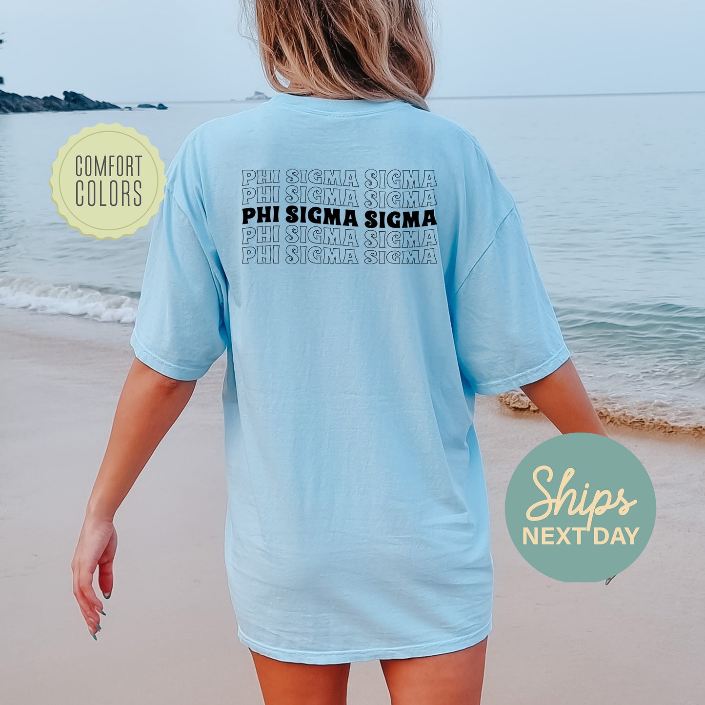 Phi Sigma Sigma Wavy Letters Comfort Colors Sorority T-shirt _ 33417g