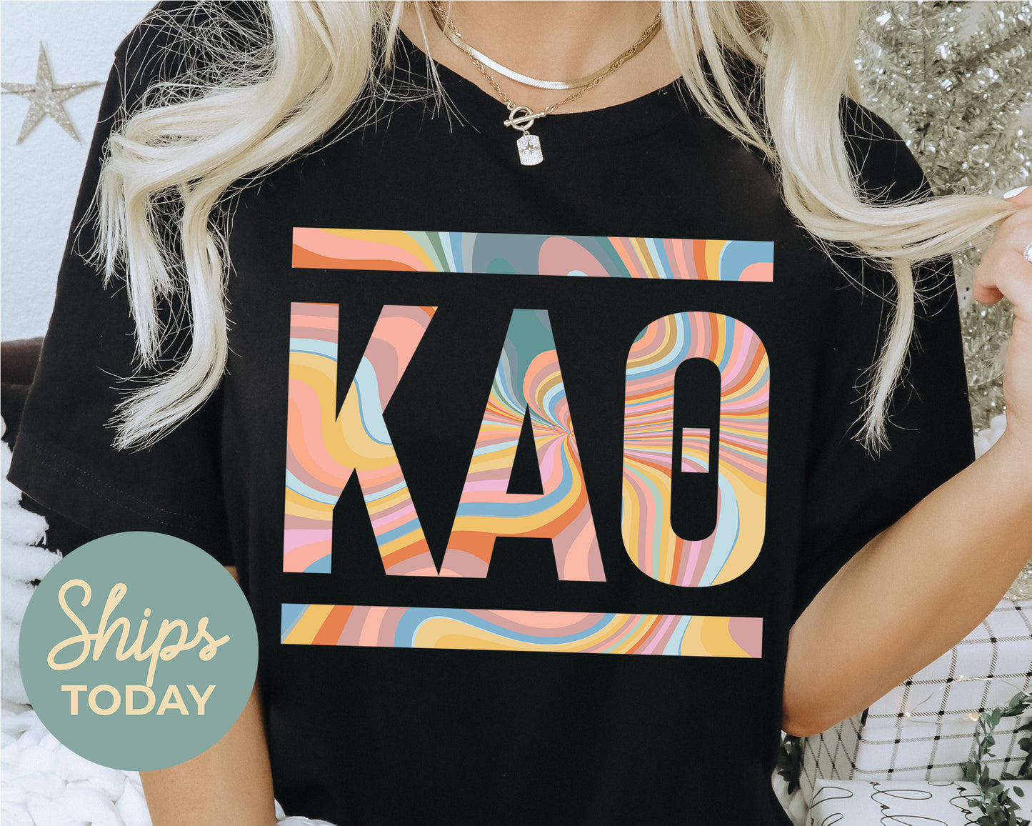 Kappa Alpha Theta Multicolor Letters Sorority T-shirt _ 30476g