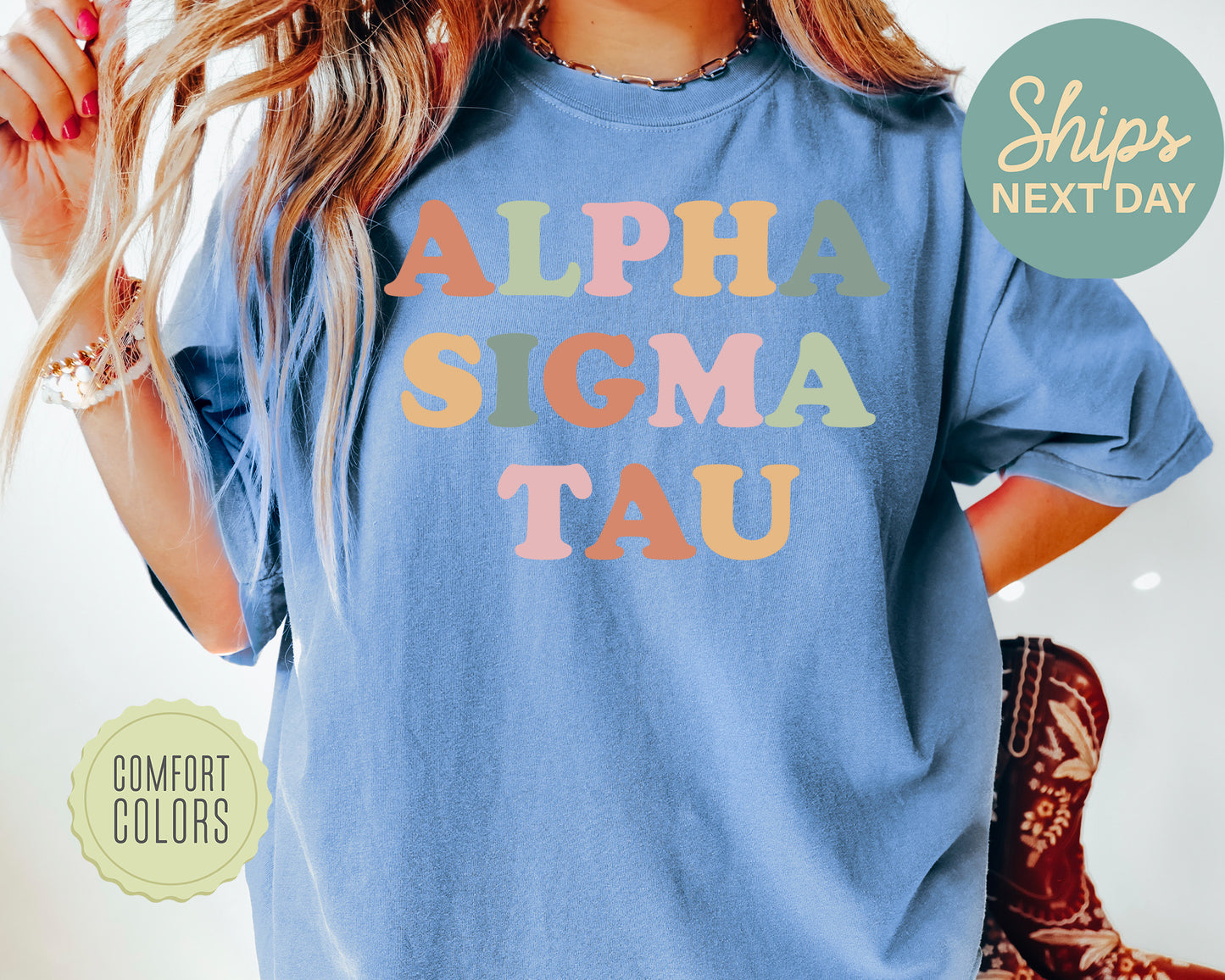 Alpha Sigma Tau Bright and Proud Comfort Colors Sorority T-shirt _ 421g