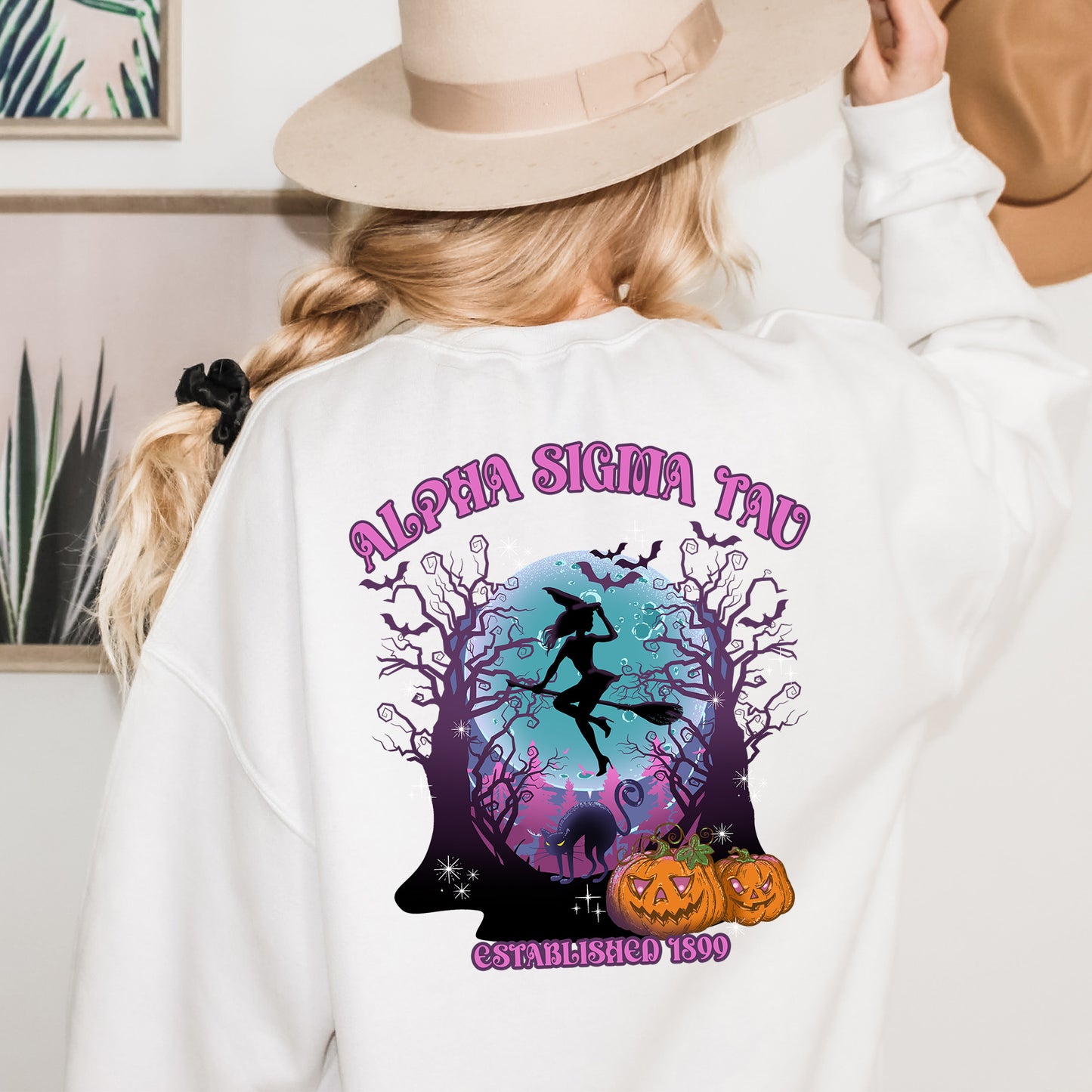 Alpha Sigma Tau Halloween Witch Sorority Sweatshirt _ 36233g