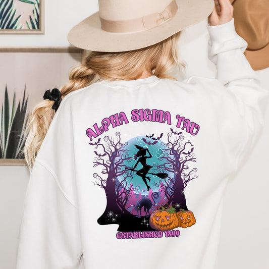 Alpha Sigma Tau Halloween Witch Sorority Sweatshirt _ 36233g