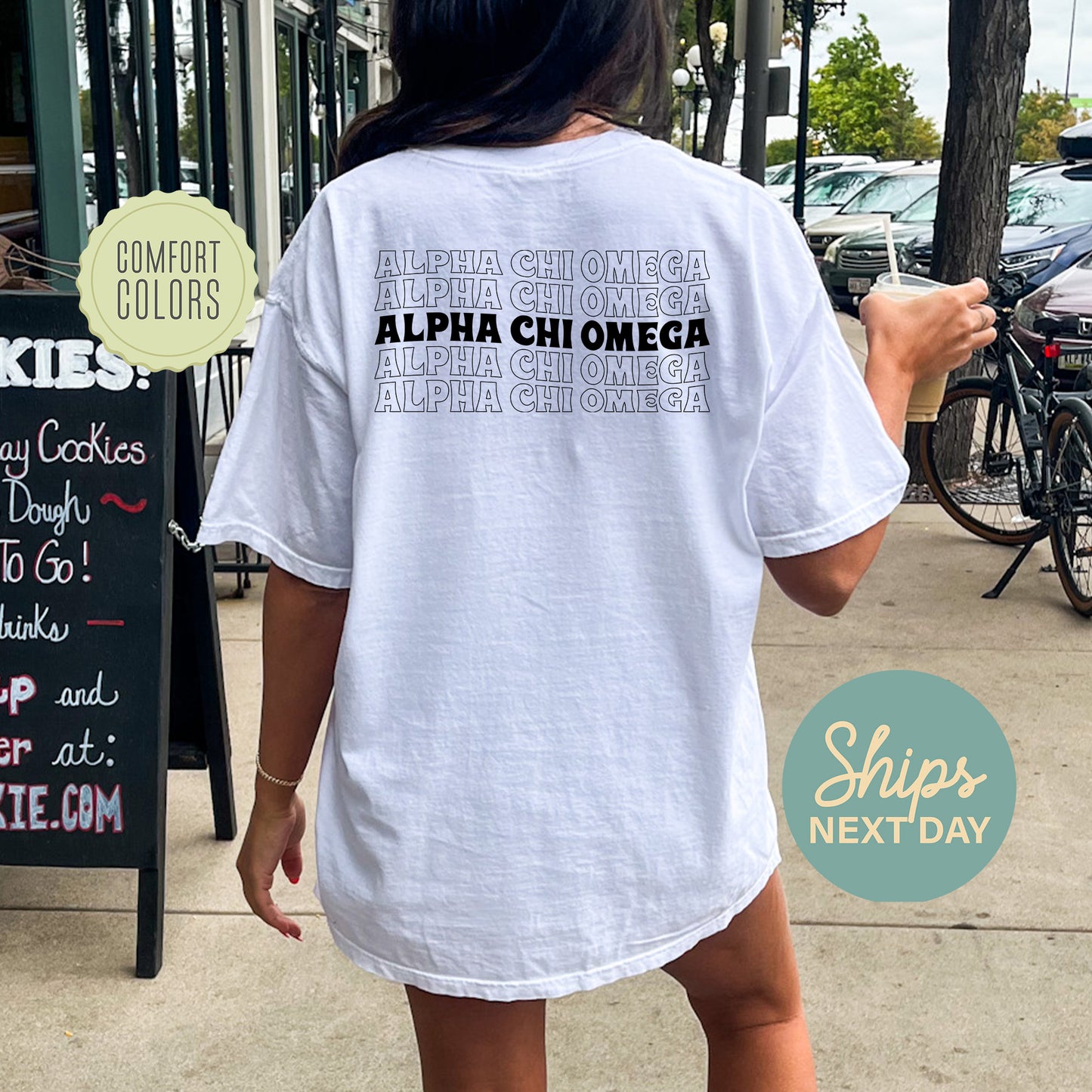 Alpha Chi Omega Wavy Letters Comfort Colors Sorority T-shirt _ 33398g