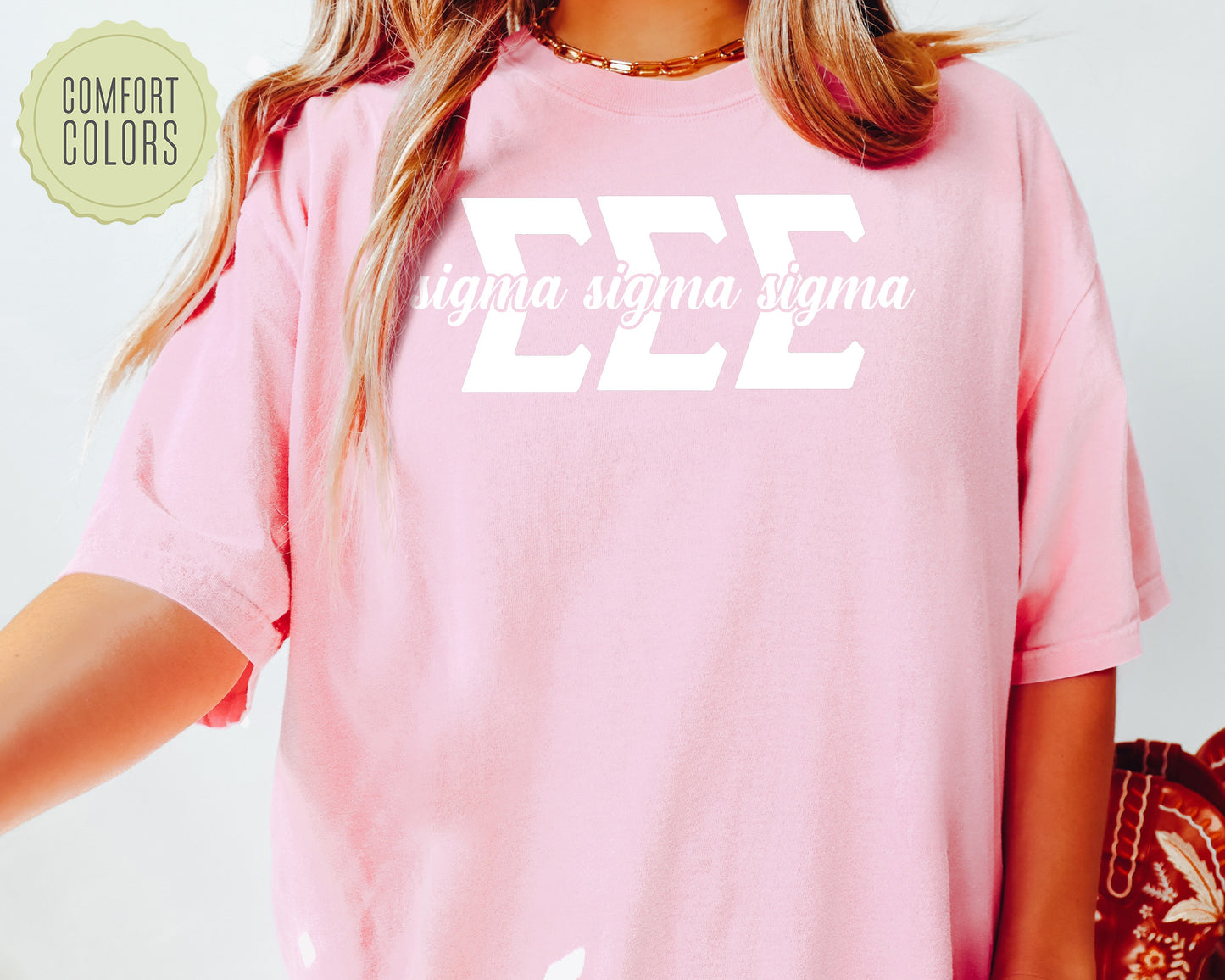 Sigma Sigma Sigma Sliced White Letters Comfort Colors Sorority T-shirt _ 2261g