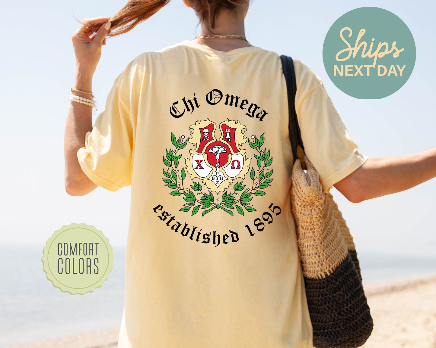 Chi Omega Old English Crest Comfort Colors Sorority T-shirt _ 32929g