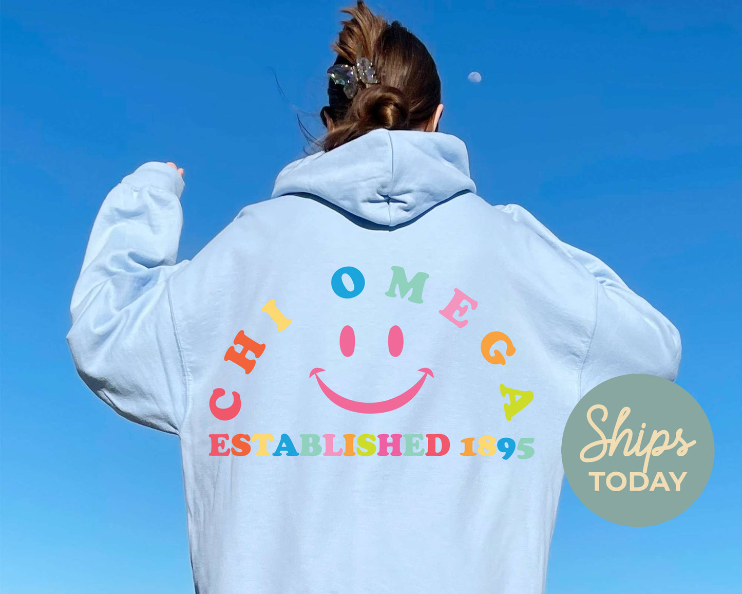 Chi Omega Gleaming Smiley Face Sorority Hoodie _ 33059g