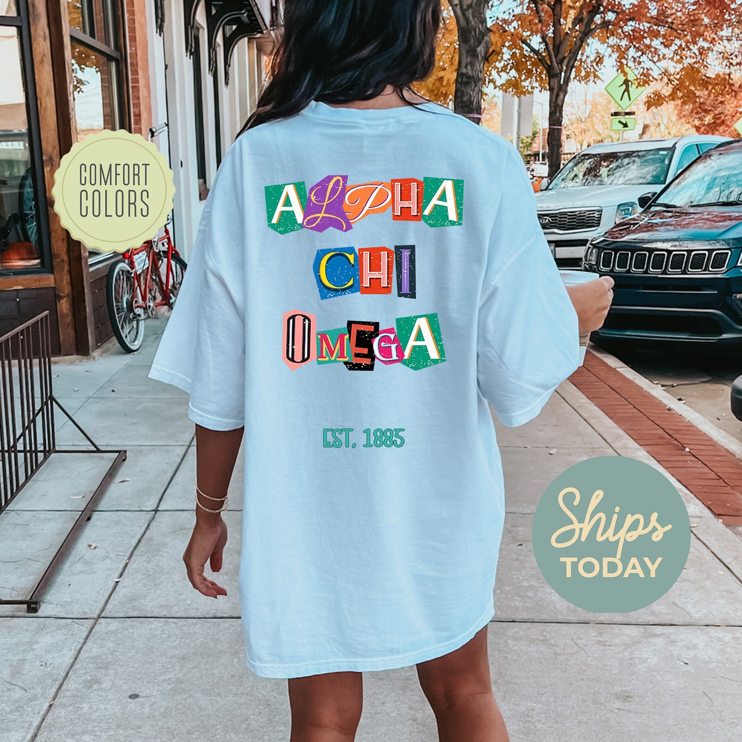 Alpha Chi Omega Letter Cuts Comfort Colors Sorority T-shirt _ 35887g