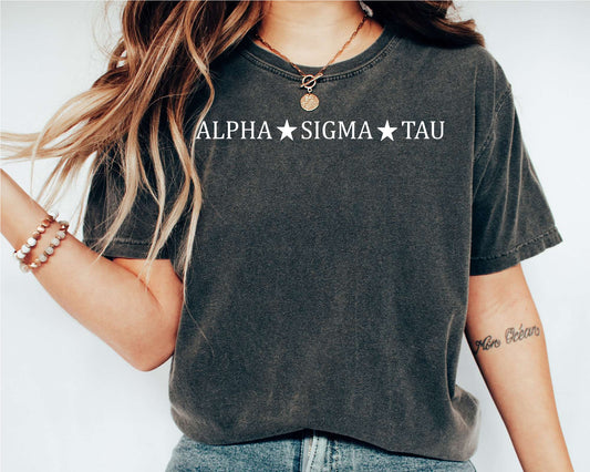 Alpha Sigma Tau White Star Sorority T-shirt _ 2193g