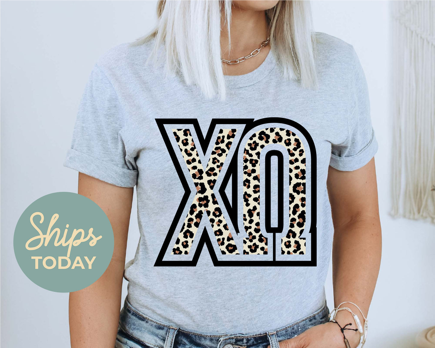 Chi Omega Leopard Greek Letters Sorority T-shirt _ 30444g