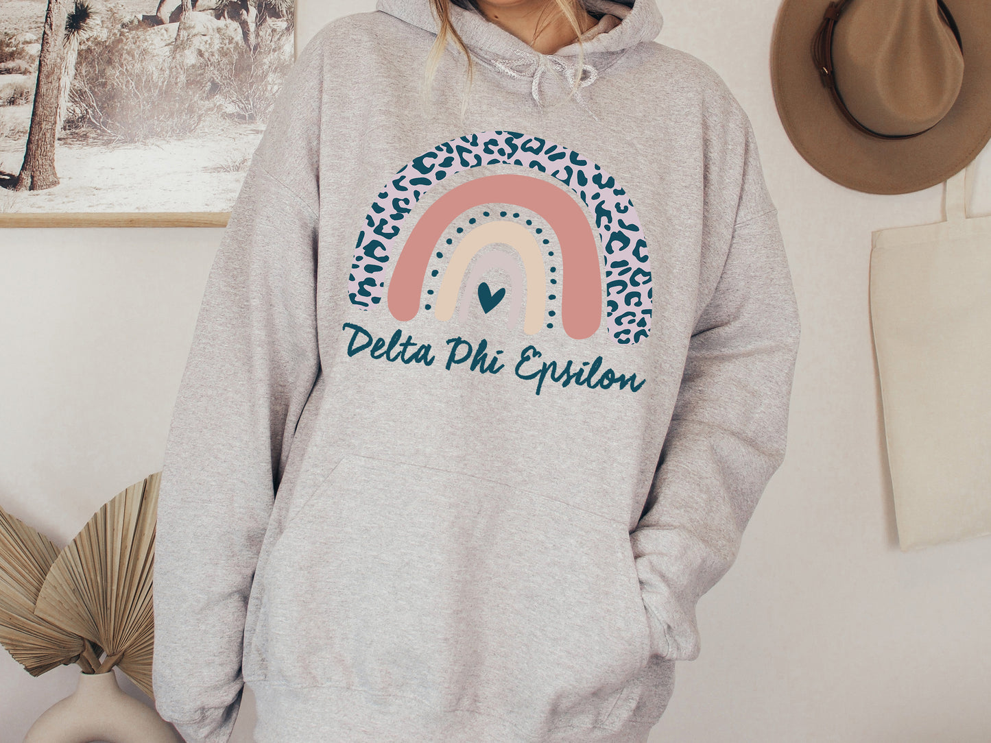 Delta Phi Epsilon Greek Rainbow Sorority Hoodie _ 2745g
