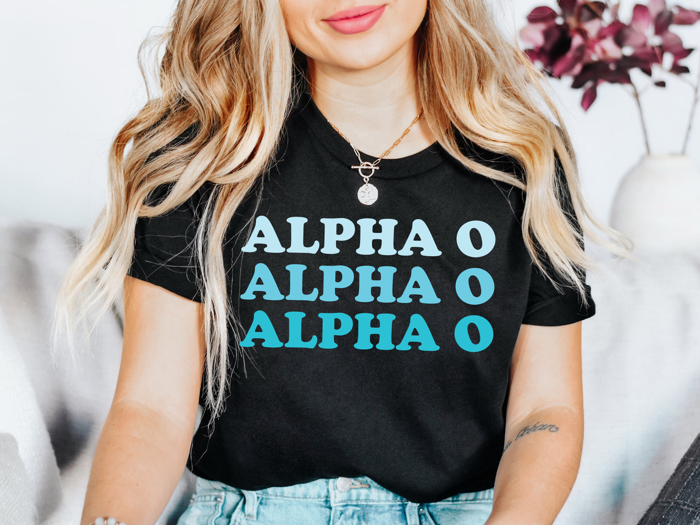 Alpha Omicron Pi Touch of Blue Sorority T-shirt _ 2581g