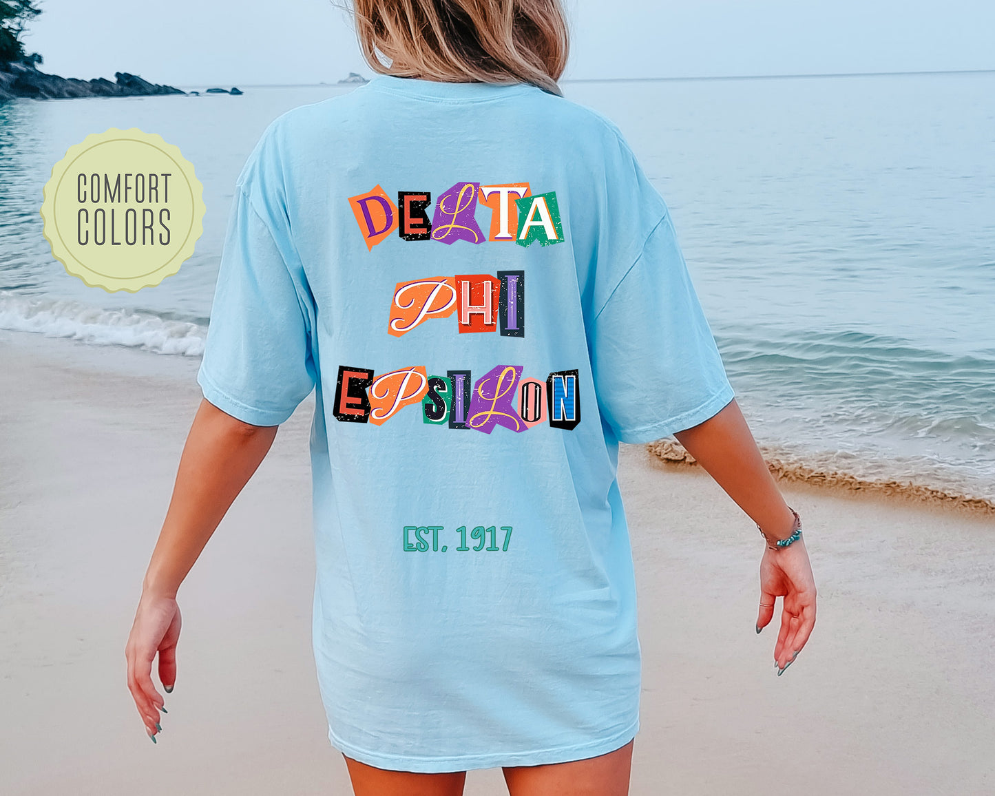 Delta Phi Epsilon Letter Cuts Comfort Colors Sorority T-shirt _ 35899g