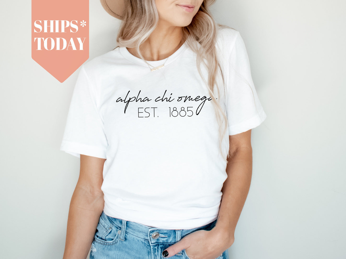 Alpha Chi Omega Black Calligraphy Sorority T-shirt _ 2317g