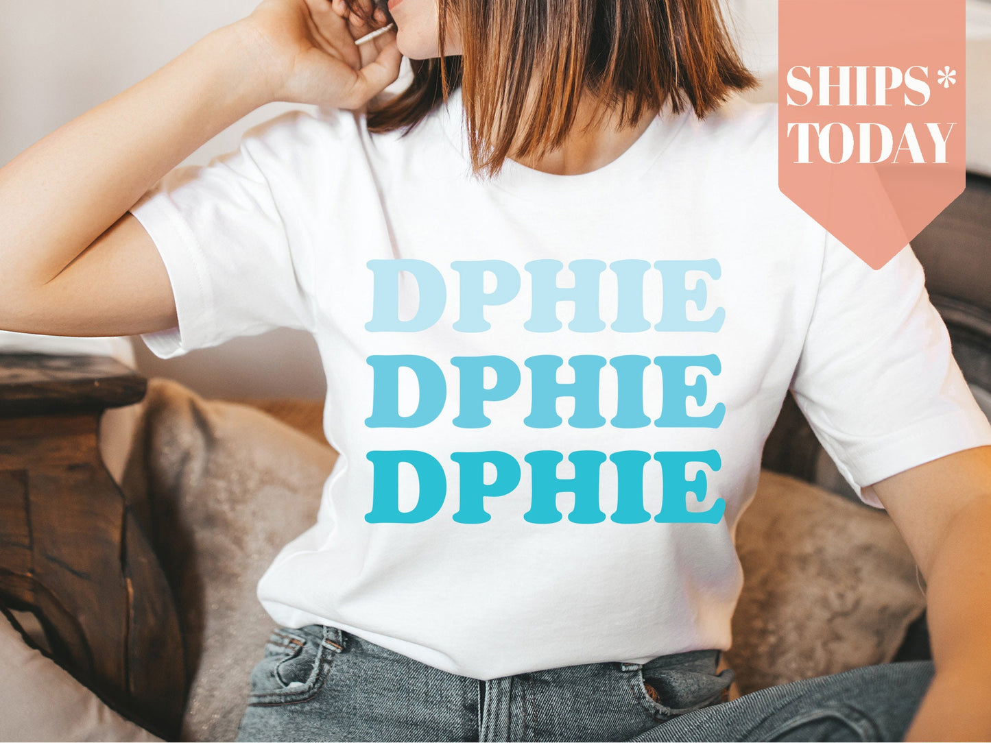 Delta Phi Epsilon Touch of Blue Sorority T-shirt _ 2589g