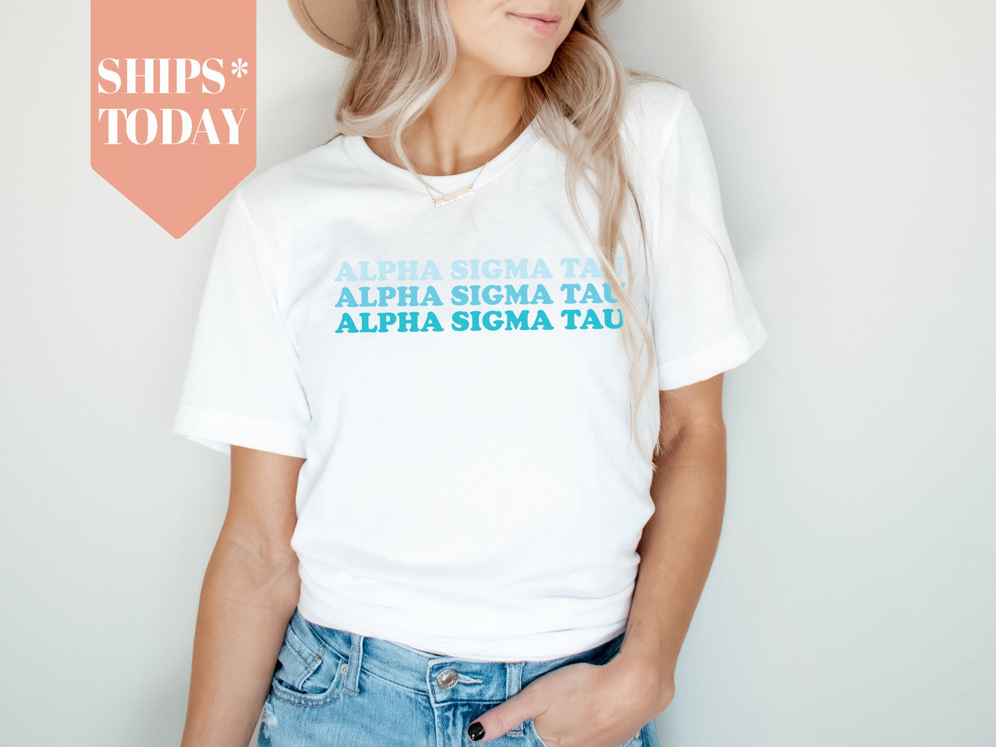Alpha Sigma Tau Touch of Blue Sorority T-shirt _ 2584g