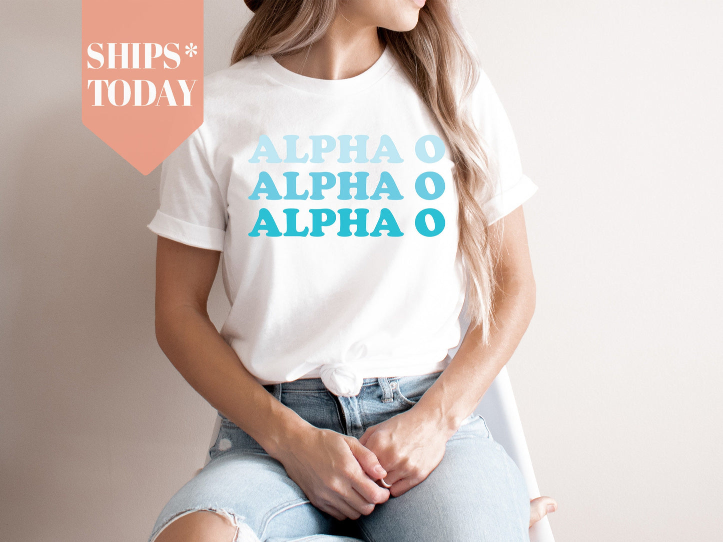 Alpha Omicron Pi Touch of Blue Sorority T-shirt _ 2581g