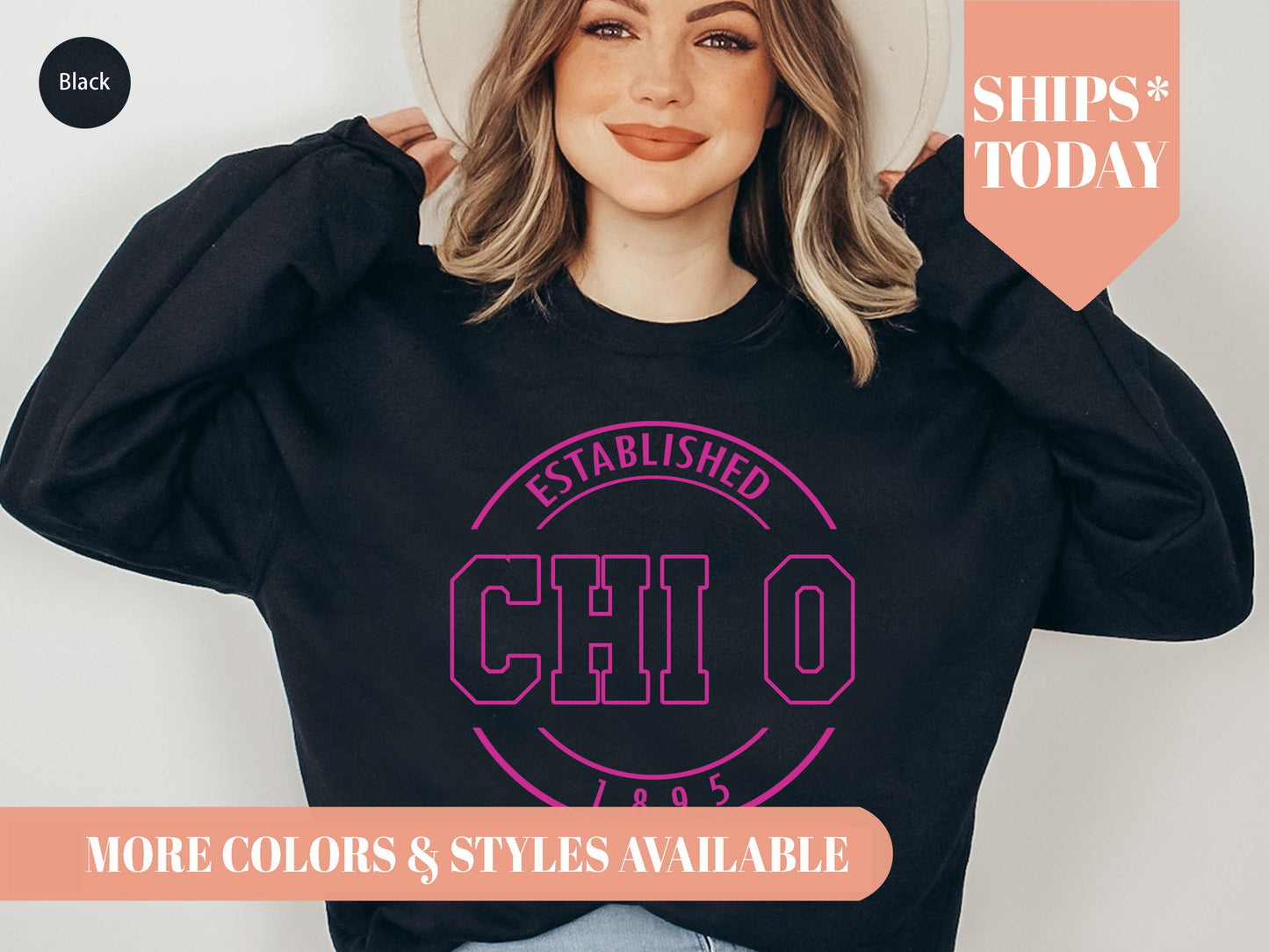 Chi Omega Pink Stamp Sorority Sweatshirt _ 60g