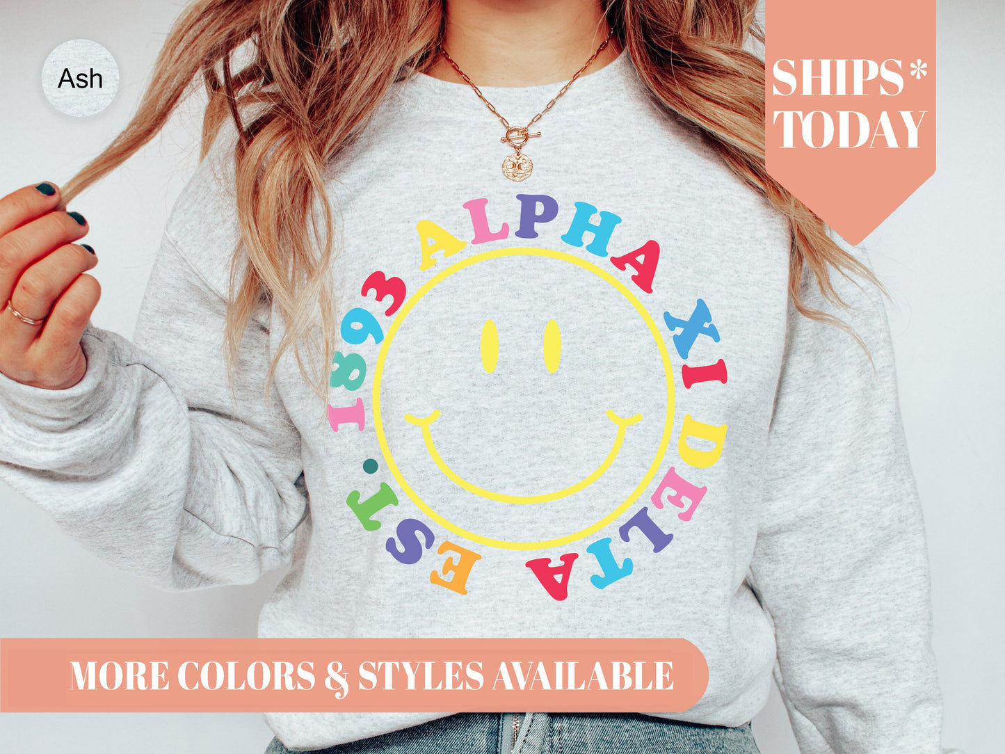 Alpha Xi Delta Radiating Smiley Face Sorority Sweatshirt _ 3235g