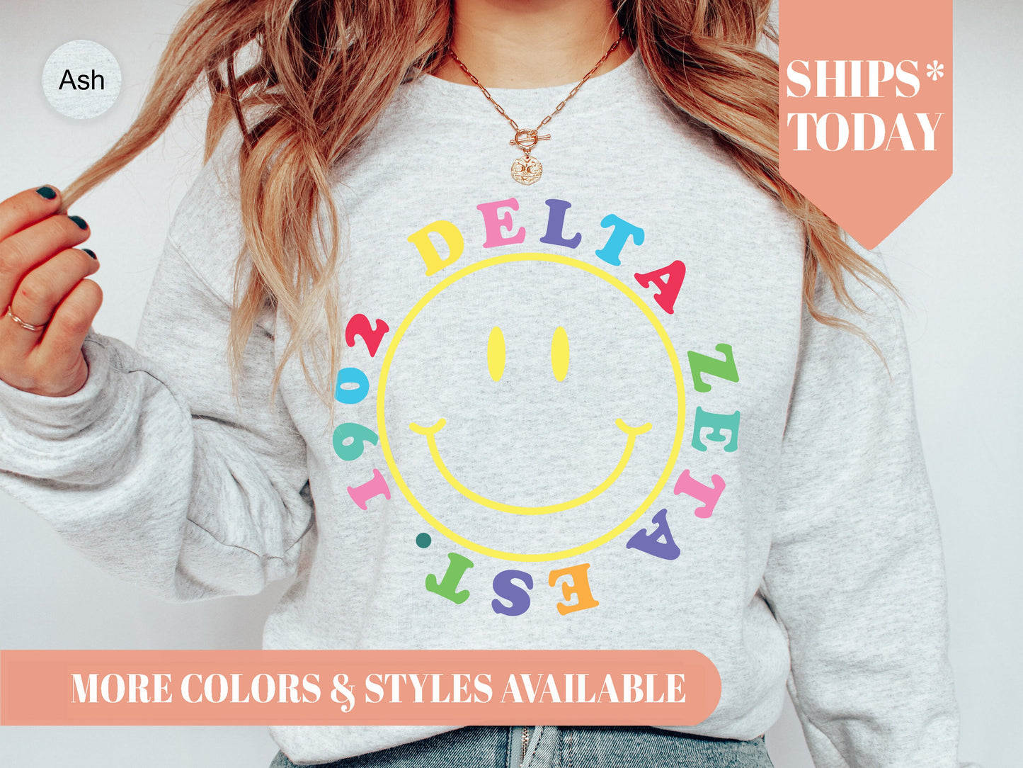 Delta Zeta Radiating Smiley Face Sorority Sweatshirt _ 3240g