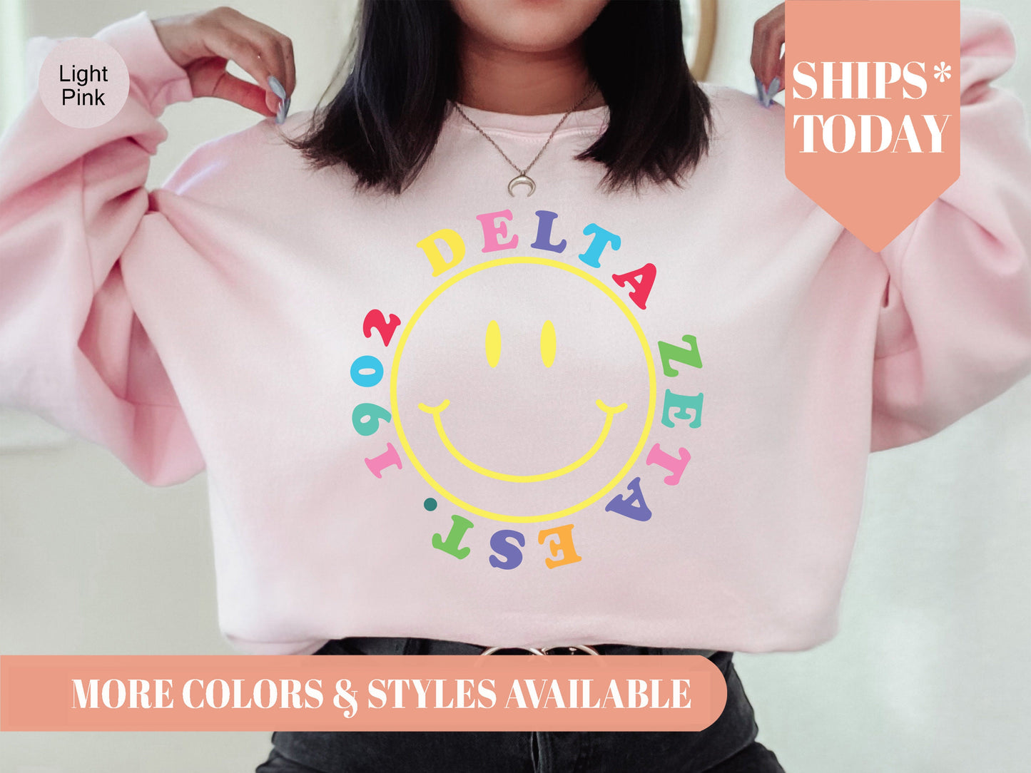 Delta Zeta Radiating Smiley Face Sorority Sweatshirt _ 3240g