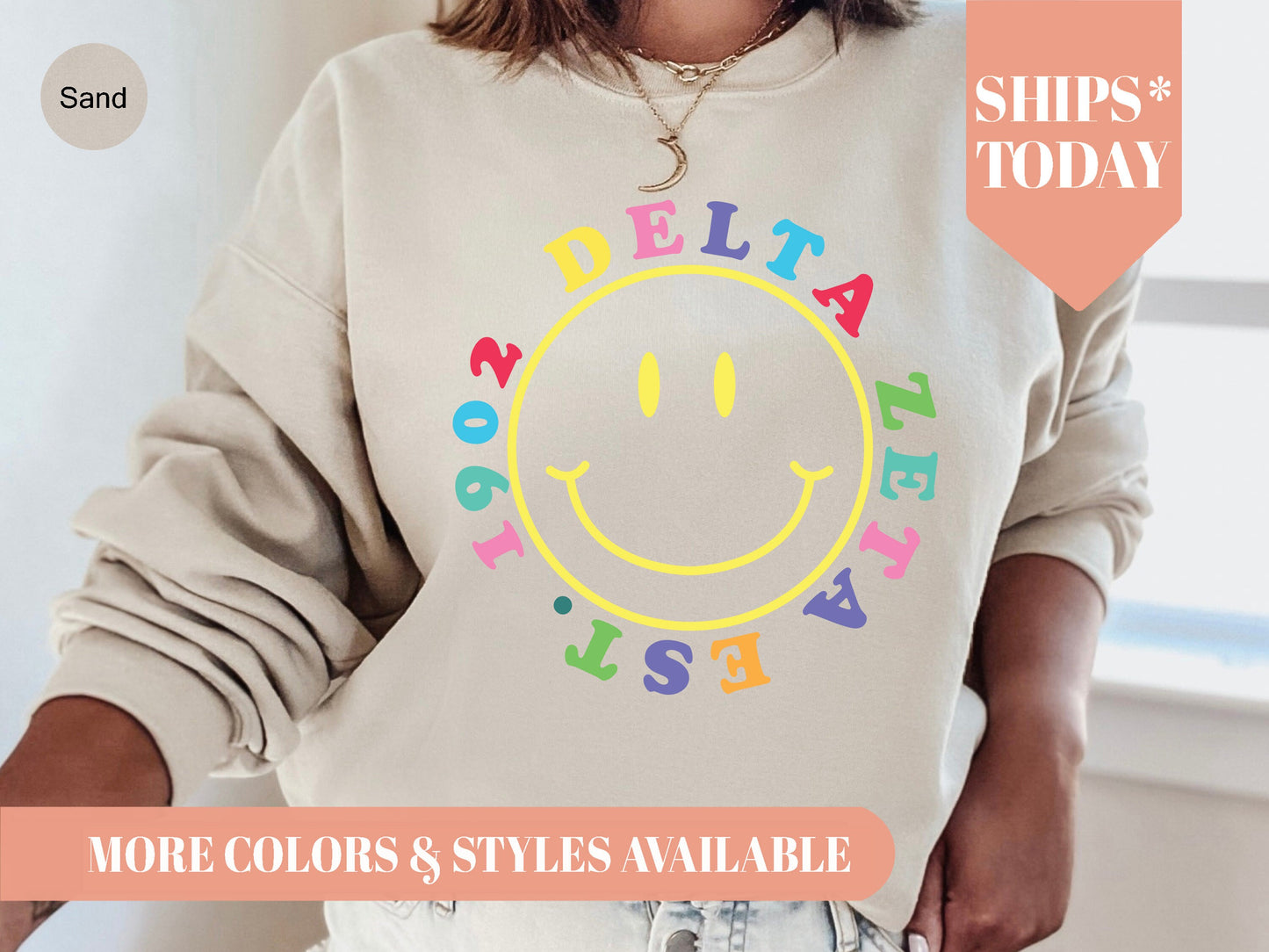 Delta Zeta Radiating Smiley Face Sorority Sweatshirt _ 3240g
