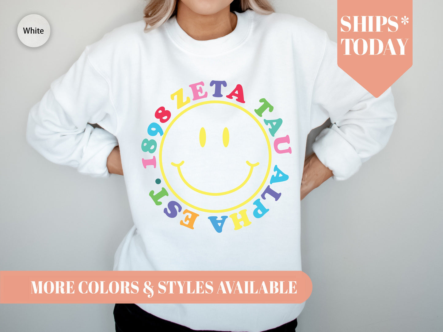 Zeta Tau Alpha Radiating Smiley Face Sorority Sweatshirt _ 3254g