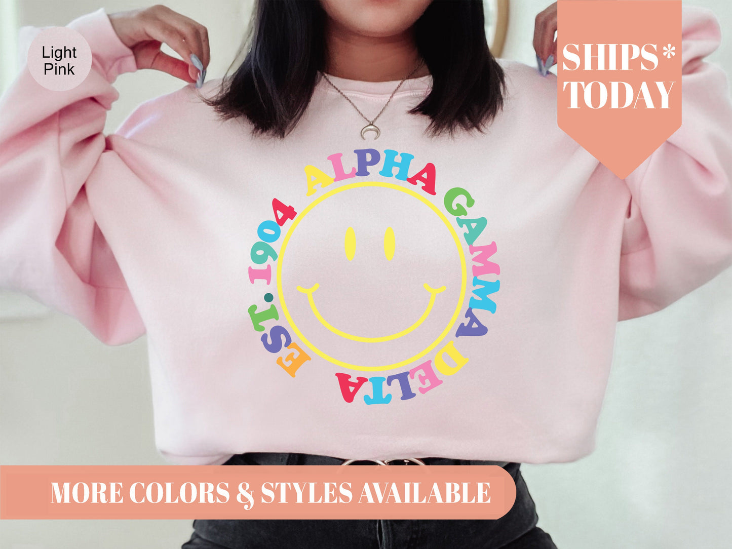 Alpha Gamma Delta Radiating Smiley Face Sorority Sweatshirt _ 3230g