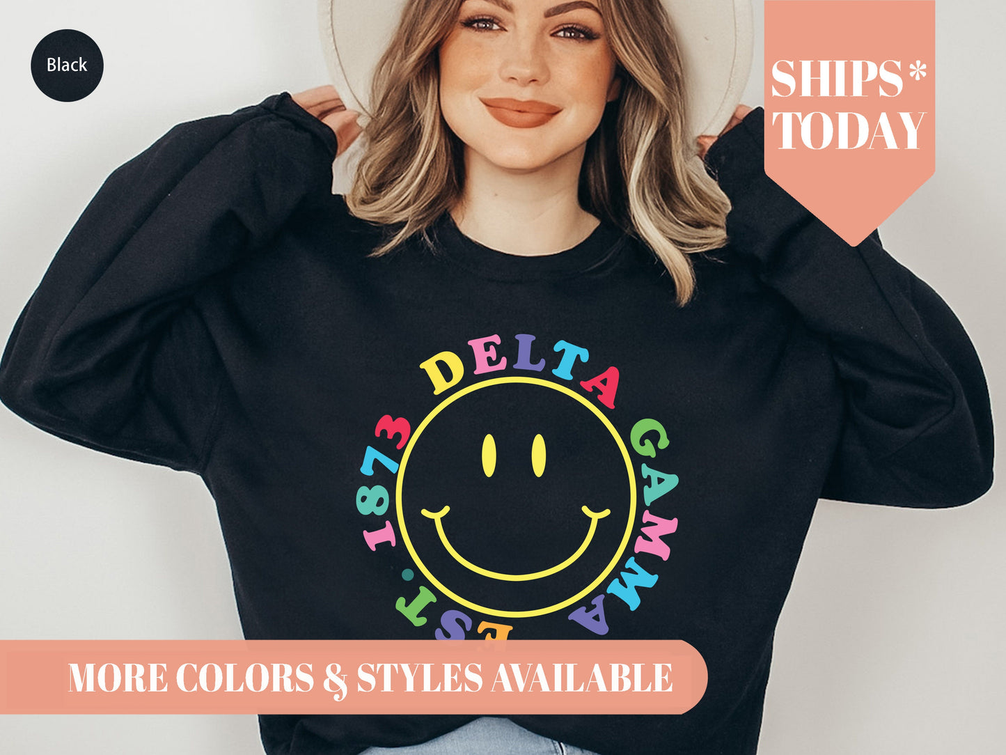 Delta Gamma Radiating Smiley Face Sorority Sweatshirt _ 3238g