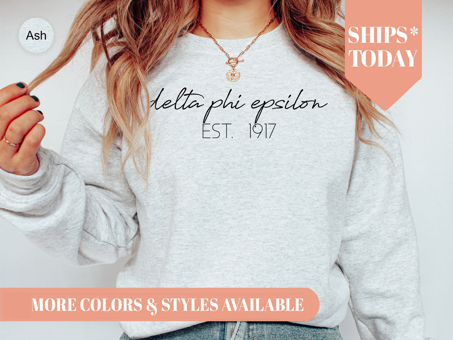Delta Phi Epsilon Black Calligraphy Sorority Sweatshirt _ 2329g