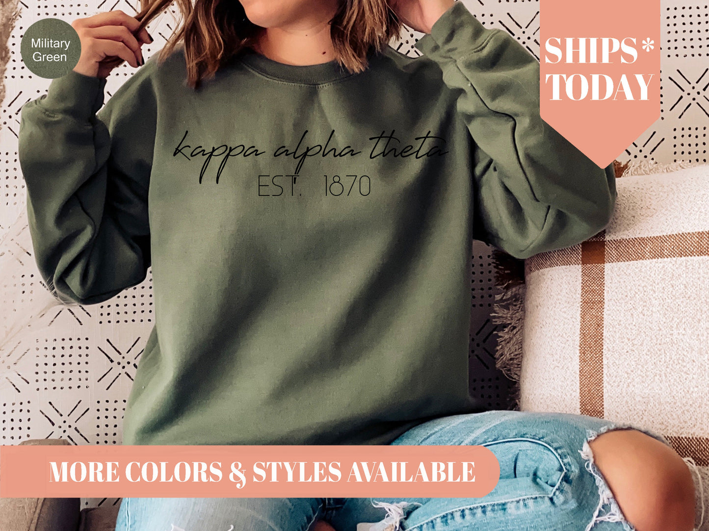 Kappa Alpha Theta Black Calligraphy Sorority Sweatshirt _ 2332g