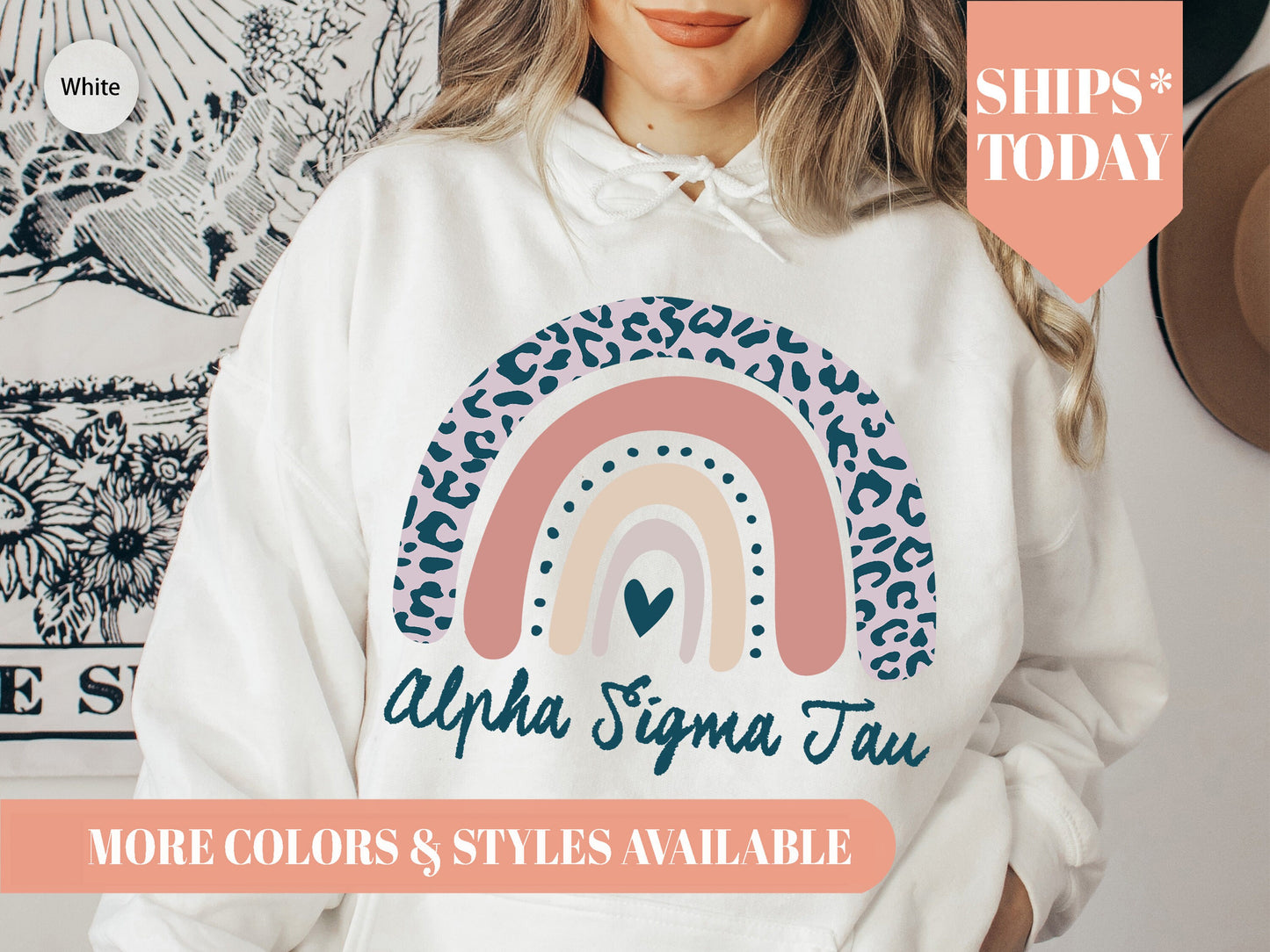 Alpha Sigma Tau Greek Rainbow Sorority Hoodie _ 2740g