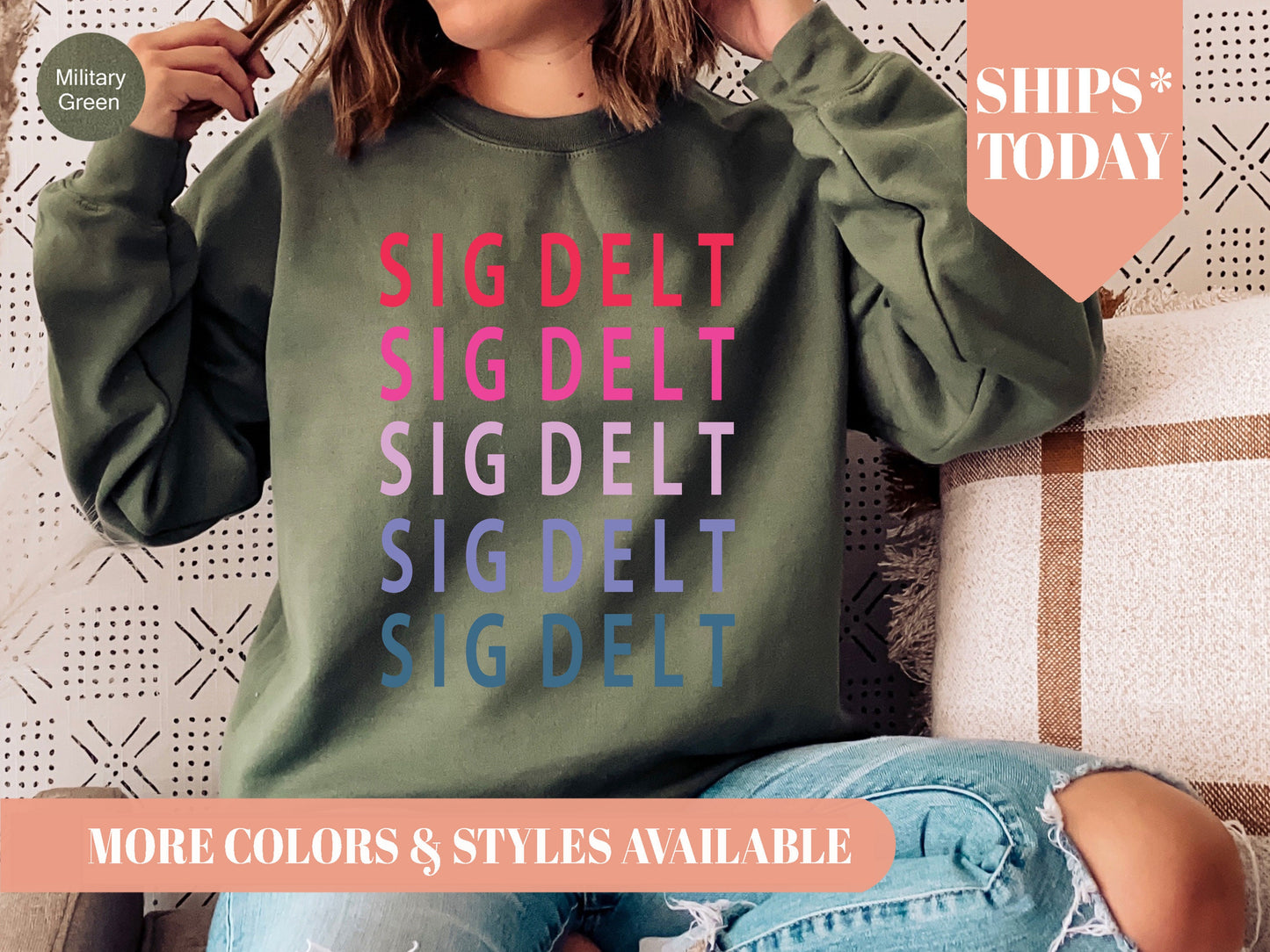 Sigma Delta Tau Bright and Stacked Sorority Sweatshirt _ 22g
