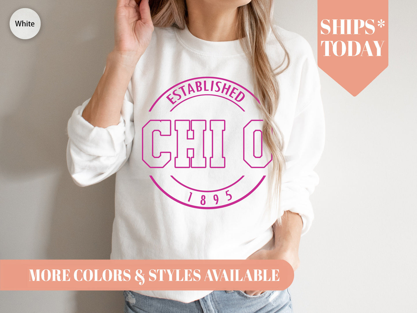 Chi Omega Pink Stamp Sorority Sweatshirt _ 60g