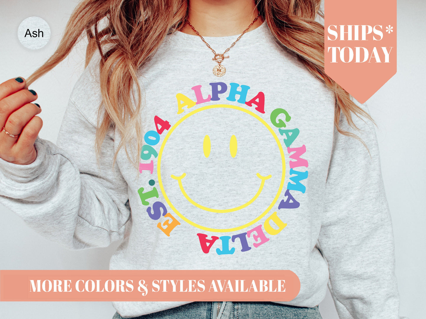 Alpha Gamma Delta Radiating Smiley Face Sorority Sweatshirt _ 3230g