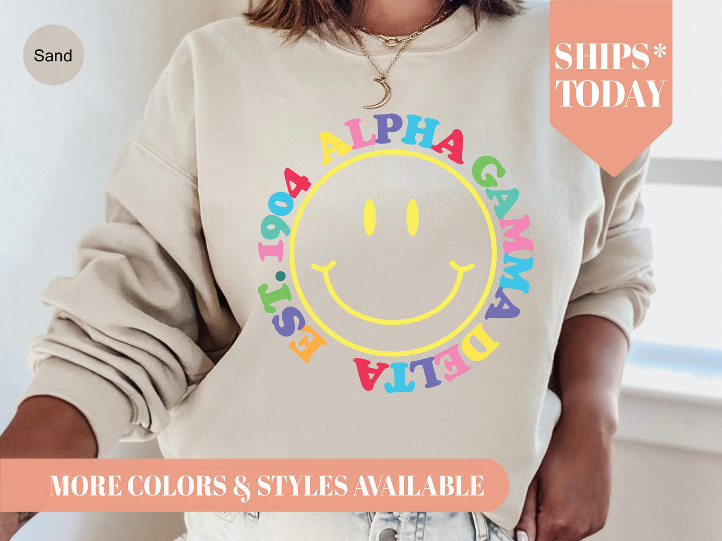 Alpha Gamma Delta Radiating Smiley Face Sorority Sweatshirt _ 3230g
