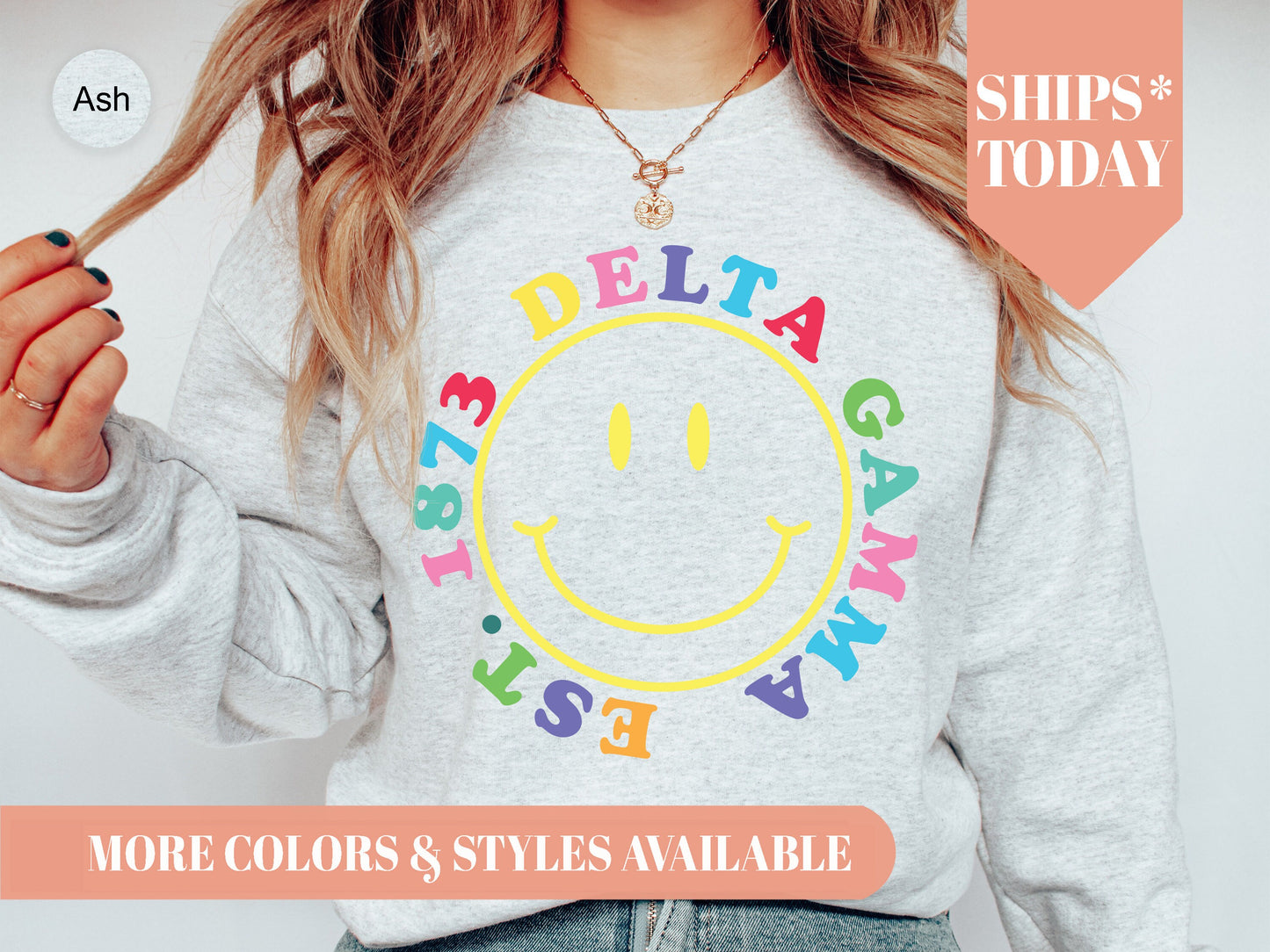 Delta Gamma Radiating Smiley Face Sorority Sweatshirt _ 3238g