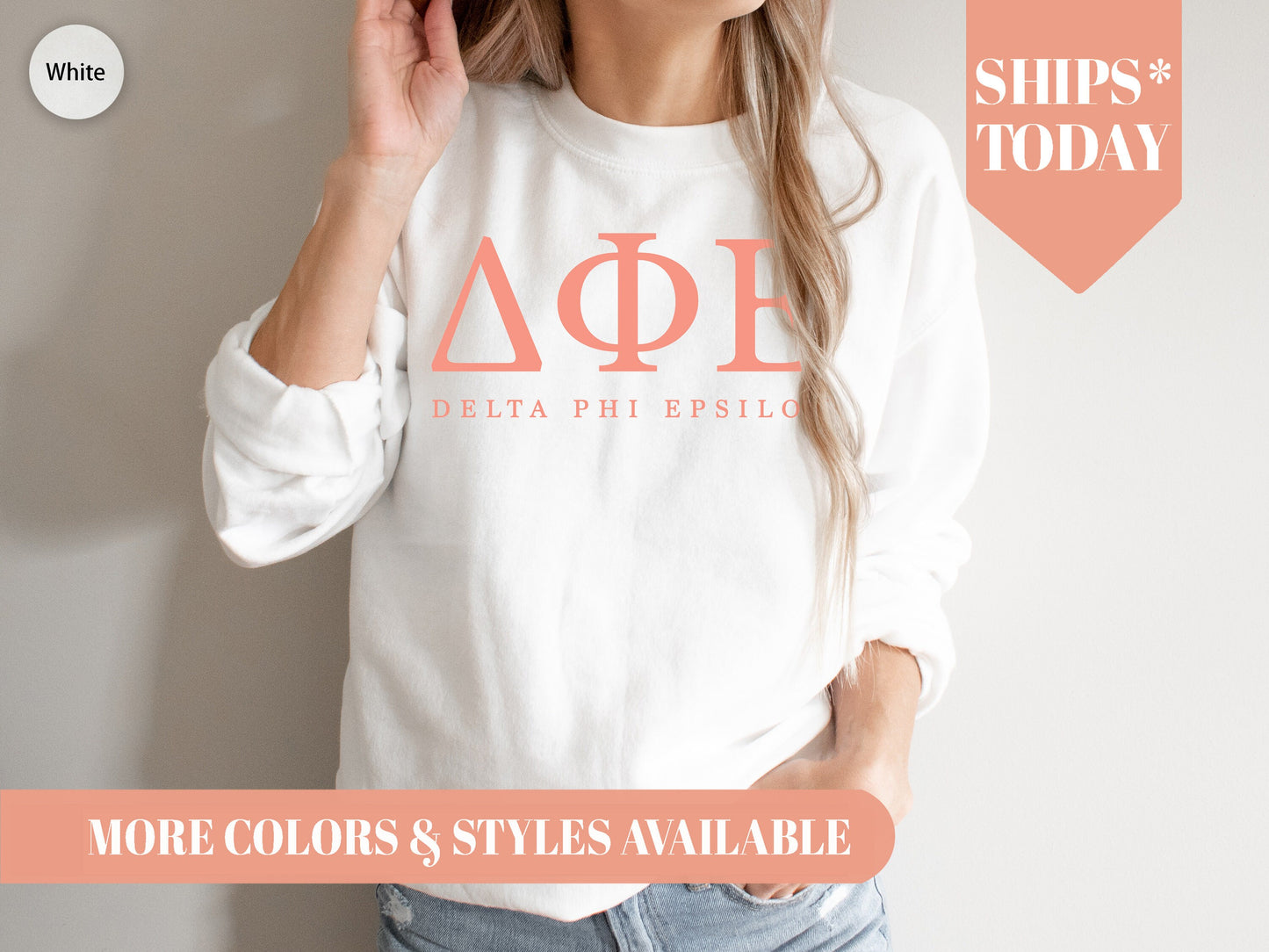Delta Phi Epsilon Pink Personality Sorority Sweatshirt _ 660g