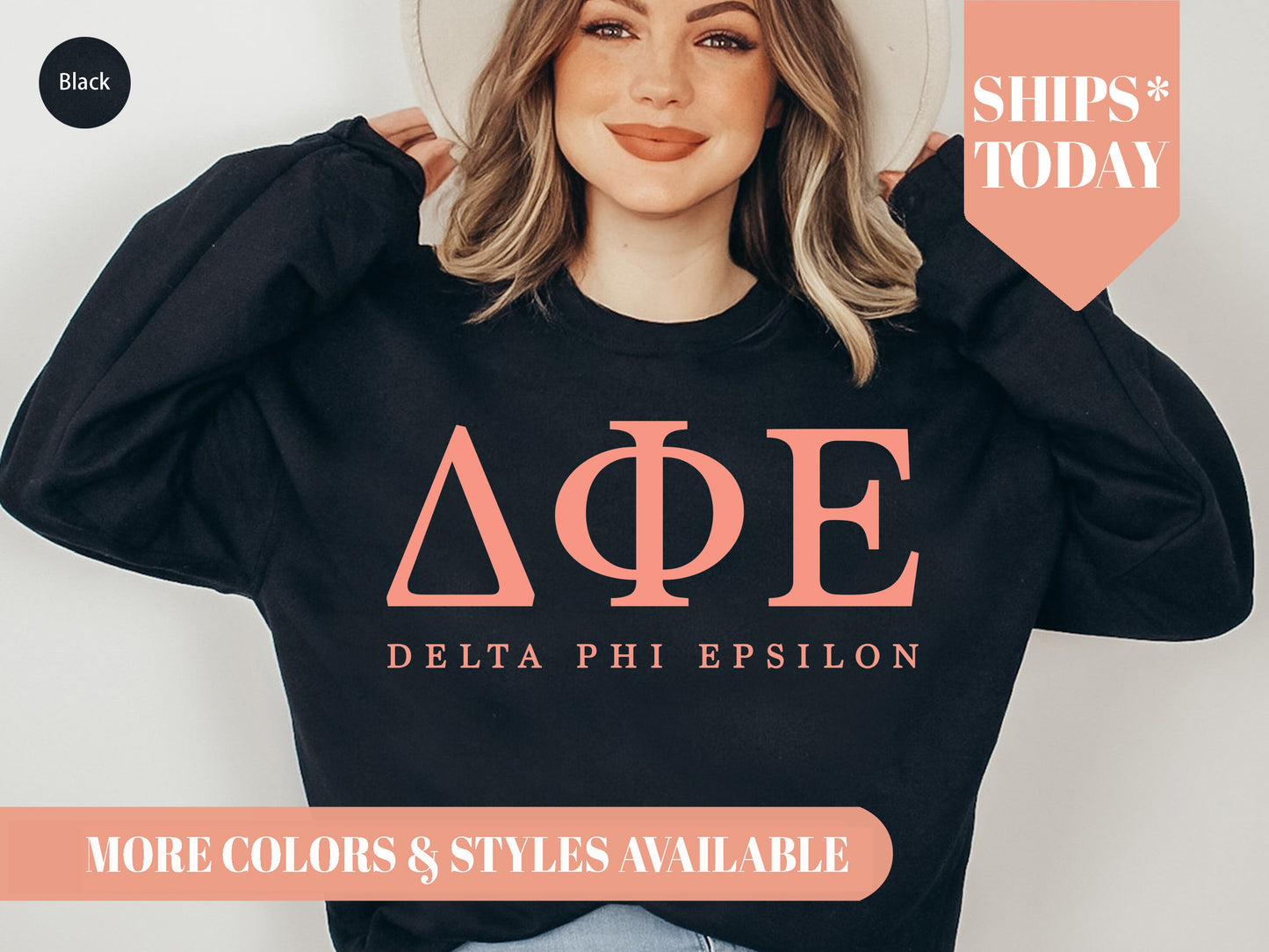 Delta Phi Epsilon Pink Personality Sorority Sweatshirt _ 660g