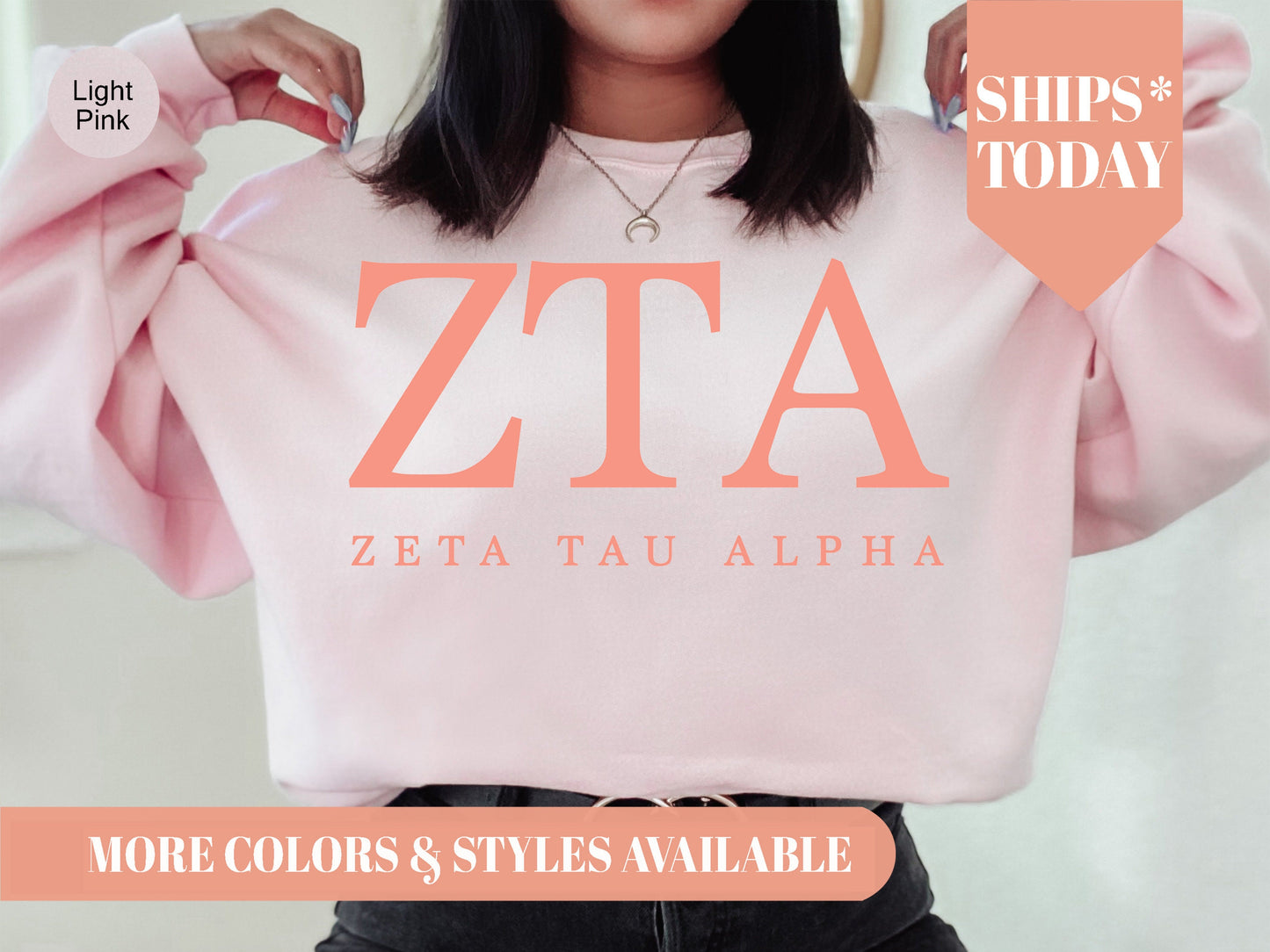 Zeta Tau Alpha Pink Personality Sorority Sweatshirt _ 673g